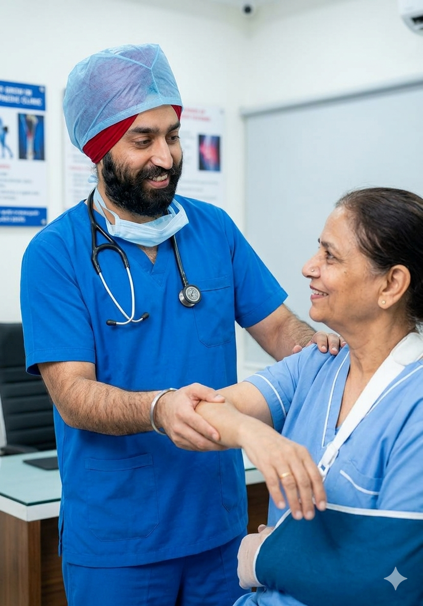 Dr. Harjoban Singh with patient, Arthroscopic Shoulder Surgeon at Gini Hospital Mohali